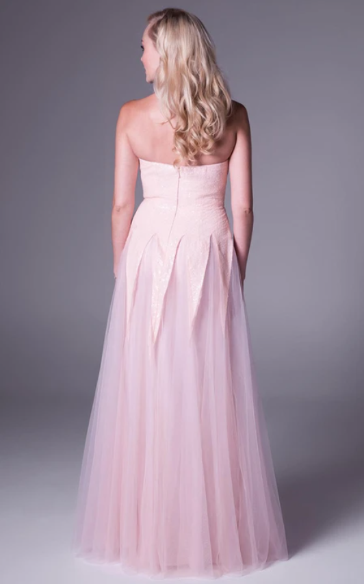 Weitese Dress A-Line Sleeveless Strapless Floor-Length Tull Prom Dress Formal Wear Dresses